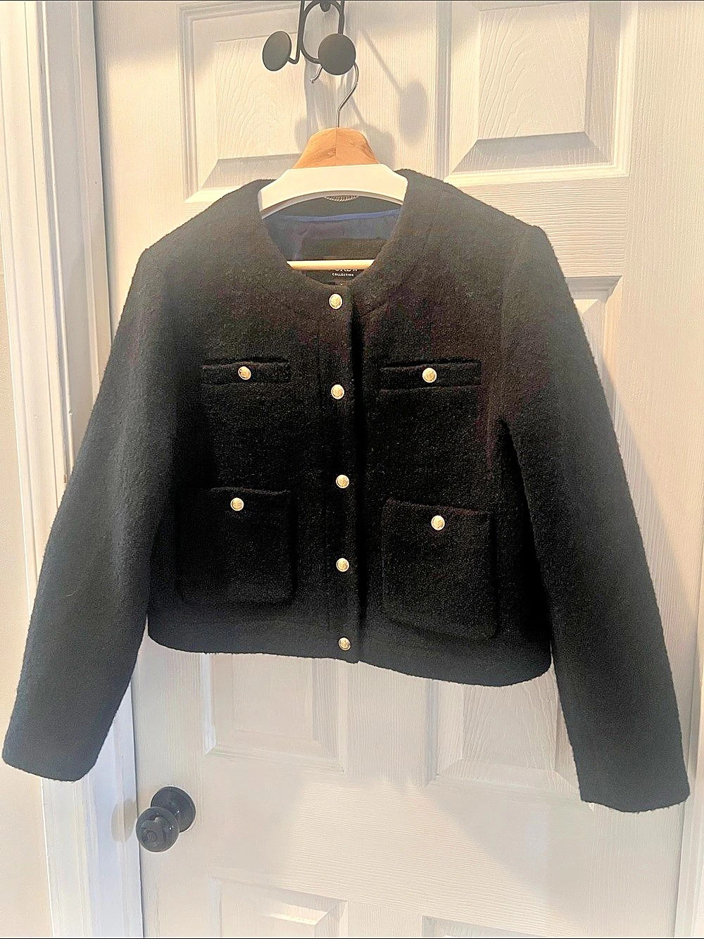 J.Crew Collection Cropped Lady Jacket, Black, Italian Wool-Blend Bouclé, 12